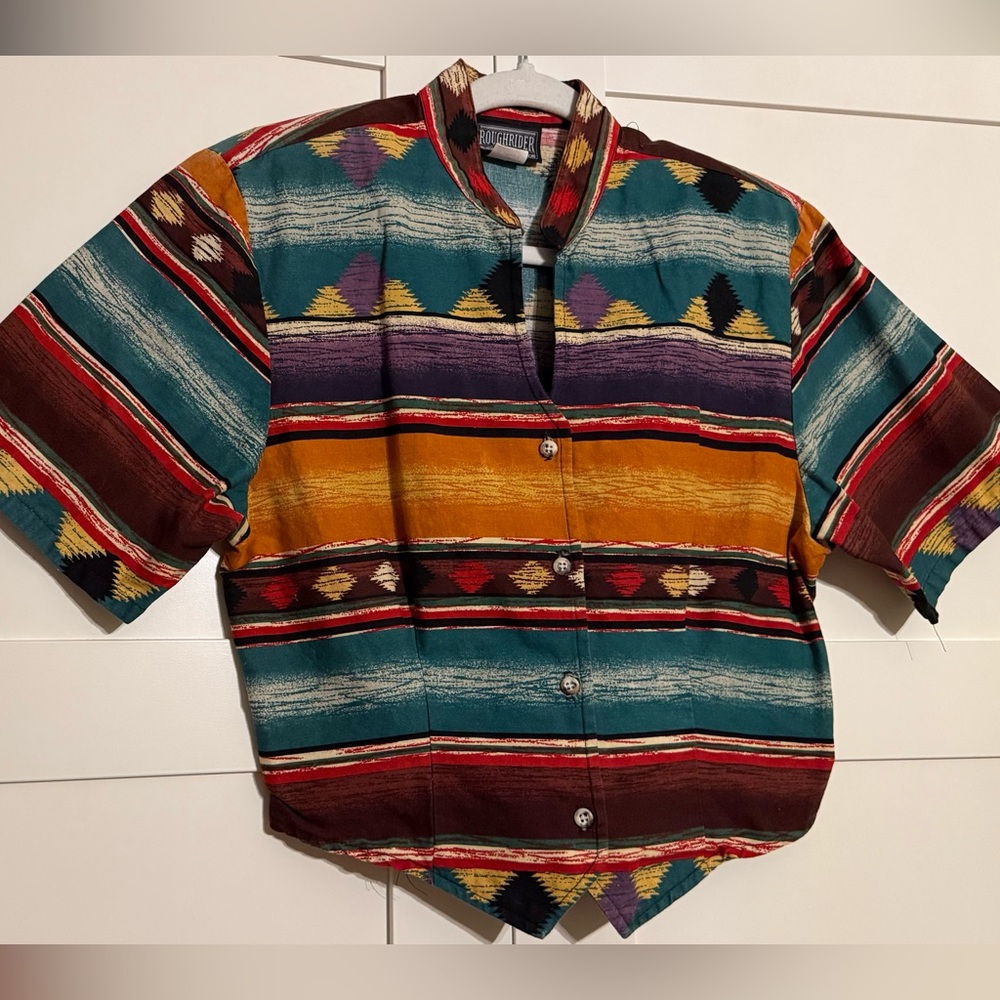 Western Colorful Striped Button-Up Shirt